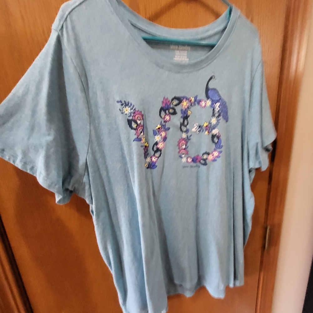 Blue Vera Bradley Graphic T-Shirt with Floral Design